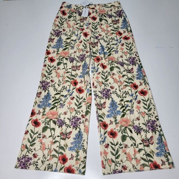 NEW WIDE LEG GARDEN PARTY FLORAL LIGHTWEIGHT TEXTURED TROUSERS PANTS XL NWT - Picture 12 of 12